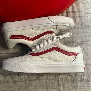 white&red leather vans